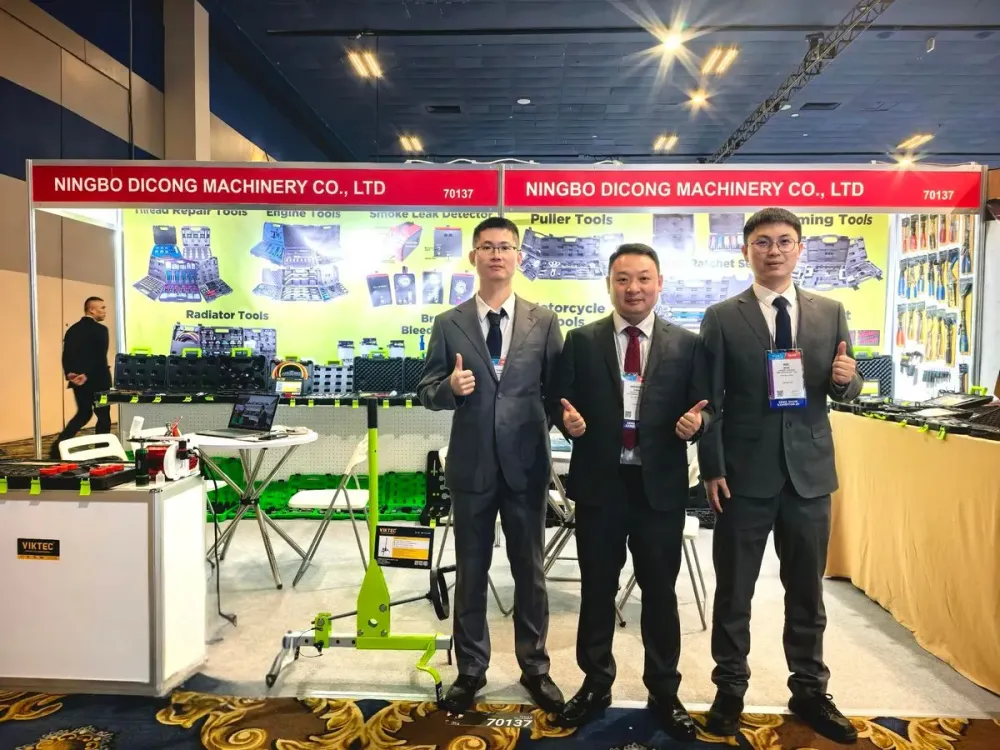 Group photo of VIKTEC team at SEMA Show 2025 USA representing Ningbo Dicong Machinery