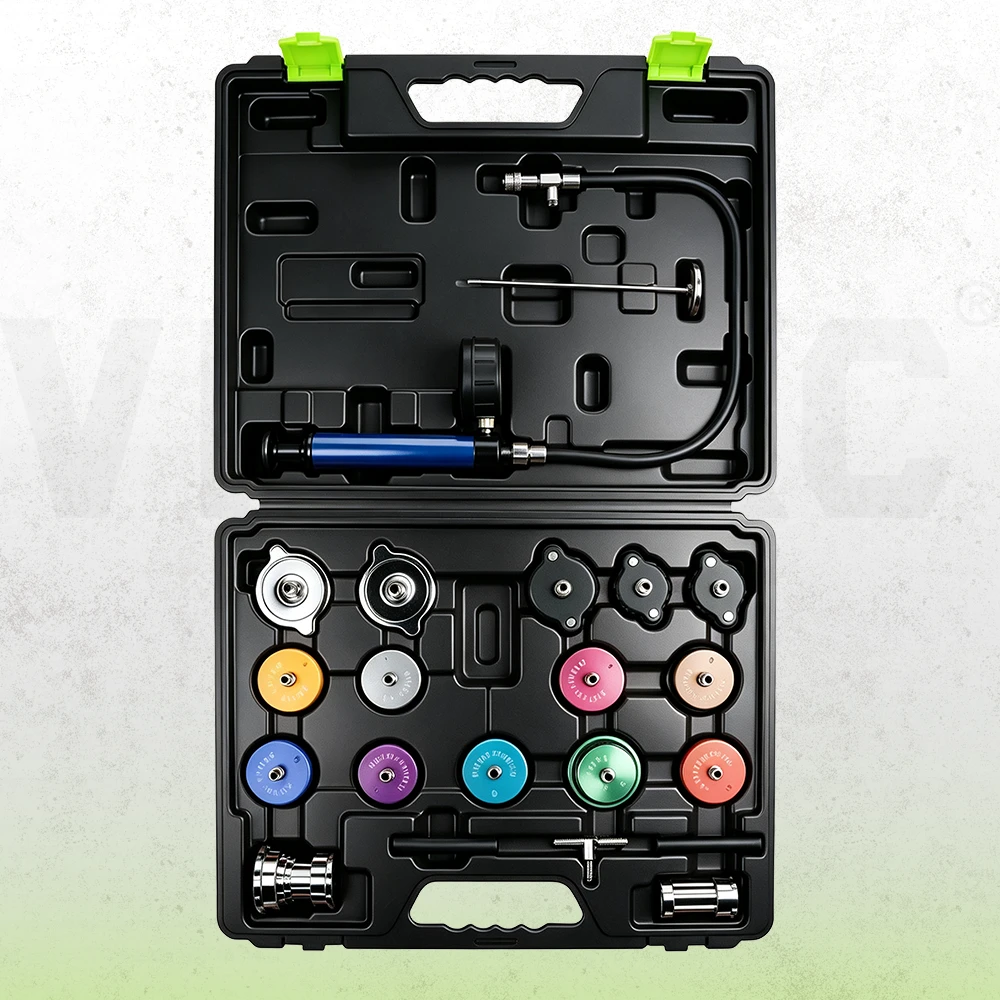 Kit de probador de presión del radiador del sistema de refrigeración automotriz de 14 piezas con adaptadores universales y bomba de presión