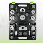 VIKTEC 21-piece brake caliper piston wind back kit featuring multiple adapter discs, left- and right-hand rewind tools and reaction plates in a molded storage case