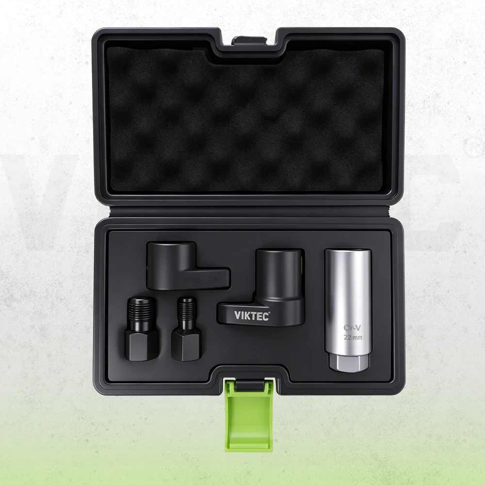 Ensemble d'outils de sonde à oxygène VIKTEC de 5 pièces avec douille profonde de 22 mm, douilles décalées et adaptateurs filetés dans un boîtier de rangement