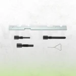 Five engine timing tools displayed separately including a silver camshaft locking plate / three black threaded pins and a retaining pin