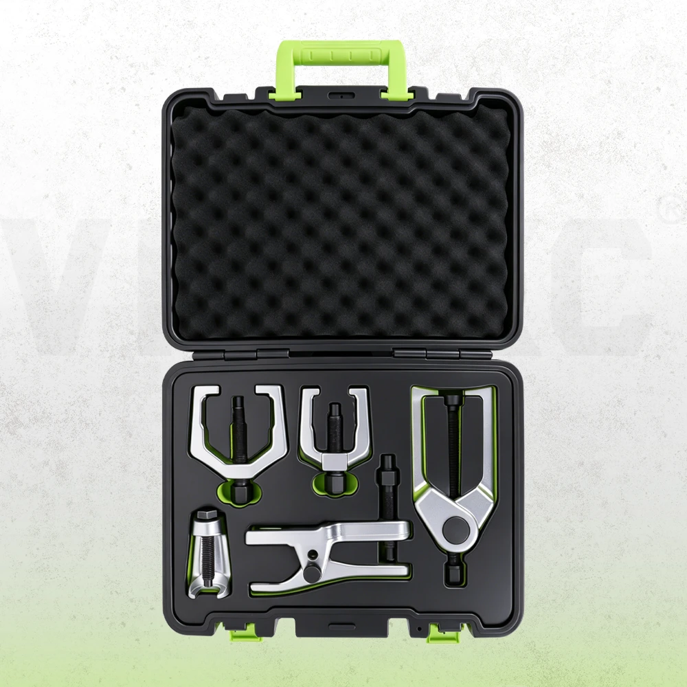 Kit de herramientas separadoras de juntas esféricas y extremos de barra de dirección VIKTEC con múltiples extractores y herramientas de extracción en un estuche de transporte protector