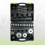 VIKTEC front wheel drive bearing removal and installation tool kit with press discs, receiver cups, threaded spindle and carrying case