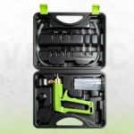 Hand vacuum pump tester and brake bleeder kit featuring pressure gauge, fluid container, transparent hoses and assorted connectors in a molded storage case.