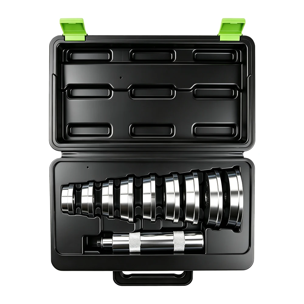 10PC Bearing Race and Seal Driver Set 2 10-piece bearing race and seal driver set with multiple driver discs and handle organized in a black carrying case on a white background