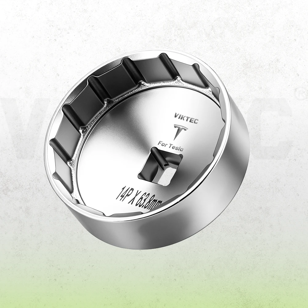 VIKTEC 63.8mm 14-flute transmission oil filter wrench with square drive for Tesla reduction gearbox filter removal