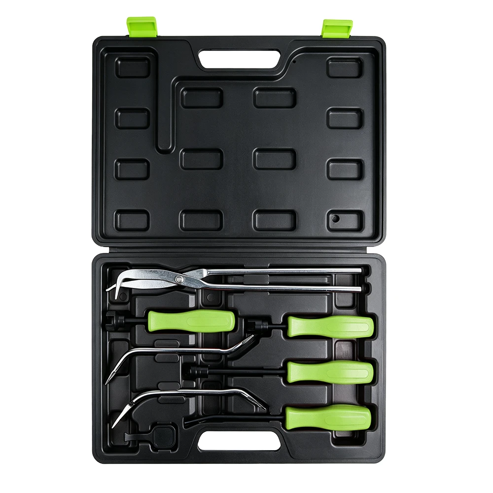 8PC Drum Brake Spring Service Tool Kit 4 VIKTEC VT01029 8PC drum brake spring service tool kit arranged in an open black blow mold case