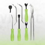 Eight drum brake service tools displayed separately, including spring pliers, four spring tools and three brake adjusting spoons