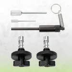 Five engine timing tools displayed separately, including two camshaft setting tools, timing pins and a tensioner locking pin