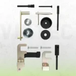 Twelve diesel engine timing tools displayed separately including camshaft locks / tensioner tools / locking pins and adapters