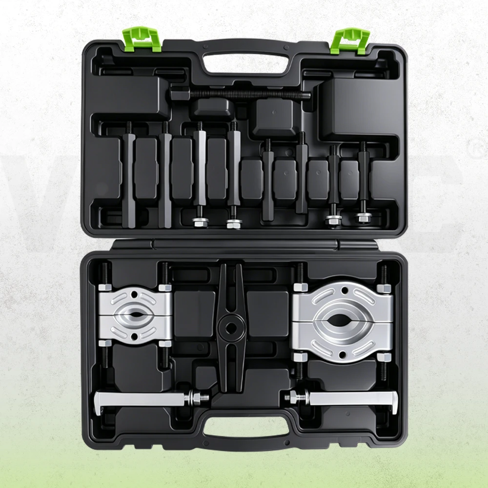 VIKTEC bearing separator and puller tool kit with splitter plates, puller legs, extension rods and carrying case