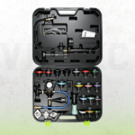 Kit de teste de pressão e ferramenta de reabastecimento a vácuo VIKTEC com bomba manual, manômetro, mangueiras e adaptadores de tampa de radiador em uma bolsa de transporte
