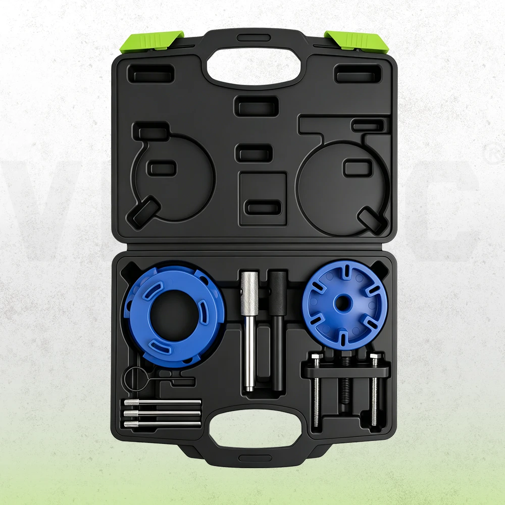 VIKTEC crankshaft oil seal removal and installation tool kit with guide plates, puller, adapters and carrying case