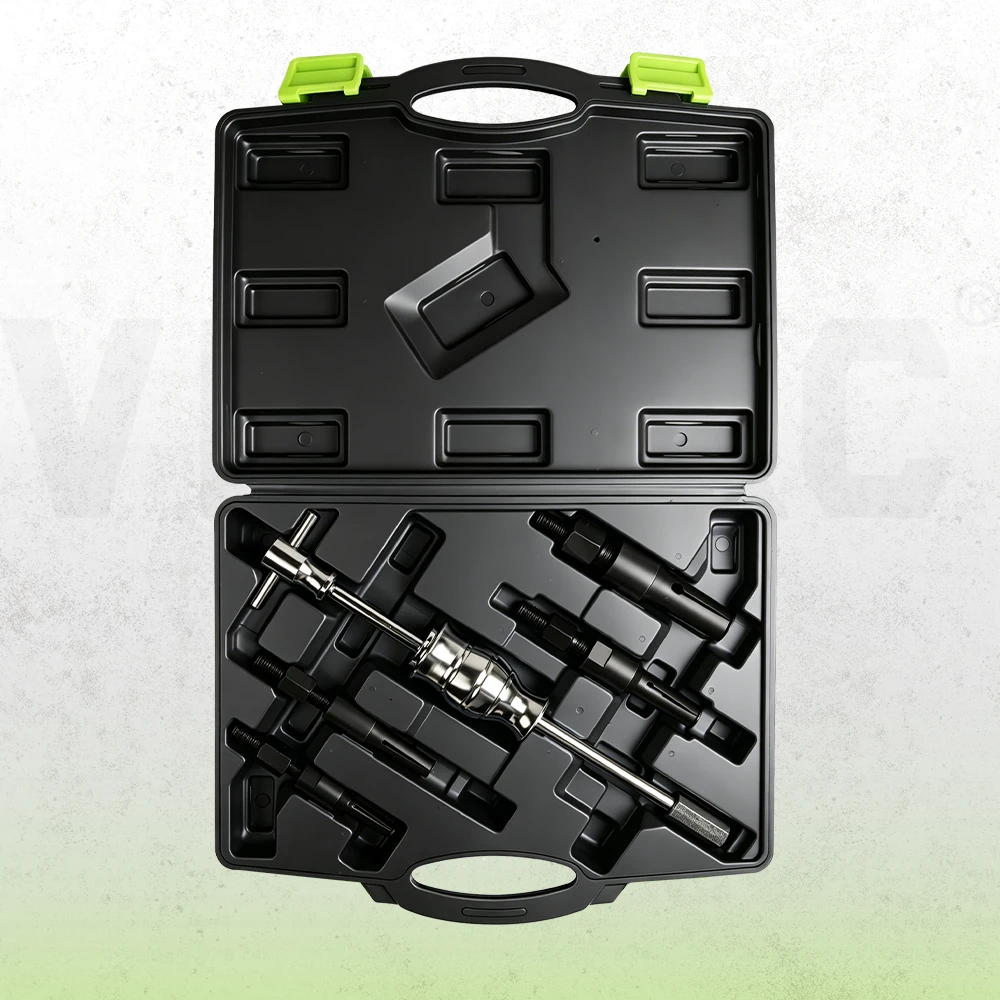 Kit de extracción y extracción de inyectores diésel VIKTEC con martillo de deslizamiento, adaptadores roscados y estuche de transporte