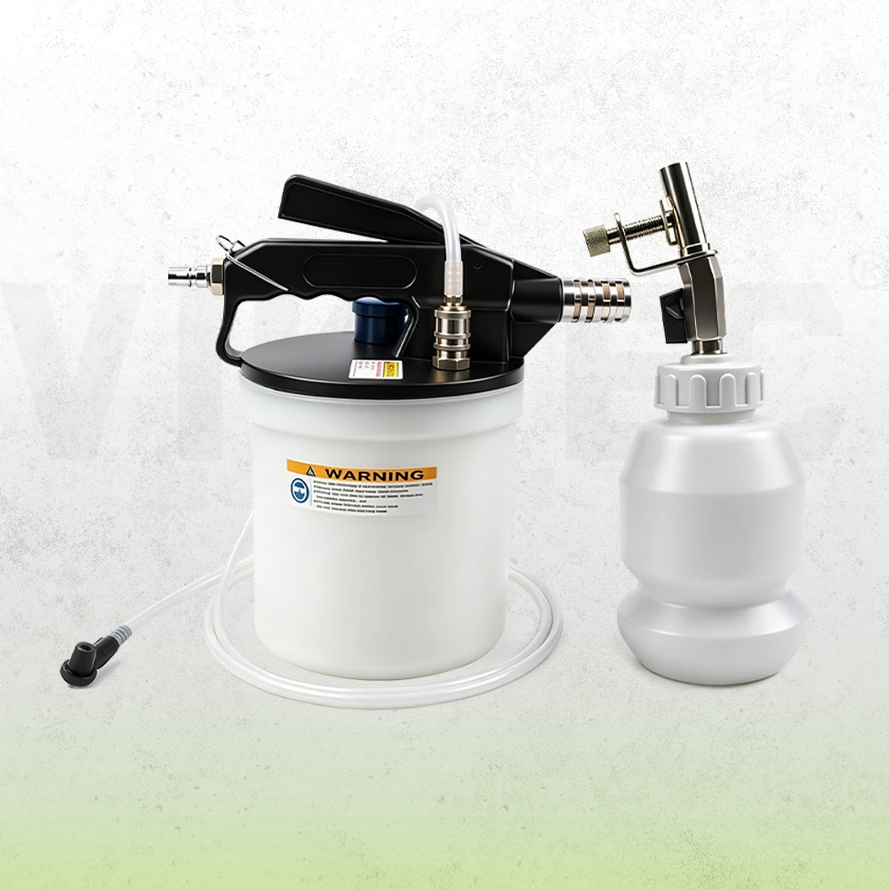 Kit de extracción y purga de líquido de frenos neumático VIKTEC con tanque de recolección, mango operado por aire, manguera y botella de recarga