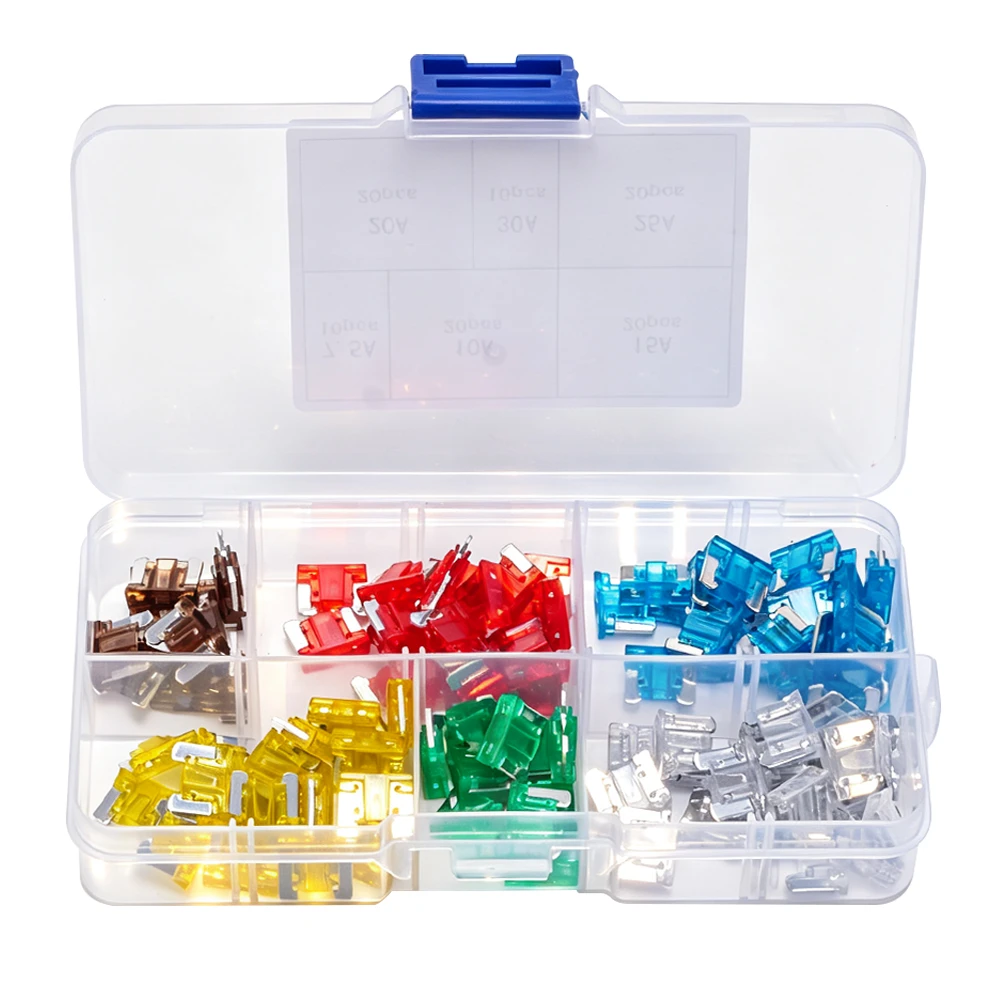 VIKTEC VT13792 100PC low profile ATM automotive fuse assortment with 7.5A to 30A replacement blade fuses for vehicle electrical circuit protection