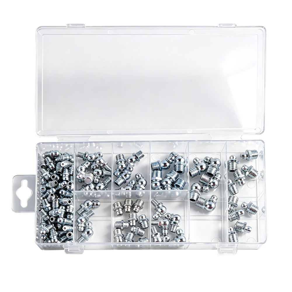 Kit surtido de engrasadores para uso automotriz y de taller 8 VIKTEC surtido de 110 piezas de engrasadores con engrasadores rectos, de 45 grados y de 90 grados M6, M8 y M10 para servicio de lubricación automotriz