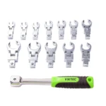 Conjunto de chaves crowfoot flexíveis VIKTEC com 13 peças, cabeças intercambiáveis de 8mm a 19mm e cabo ergonômico para reparos automotivos