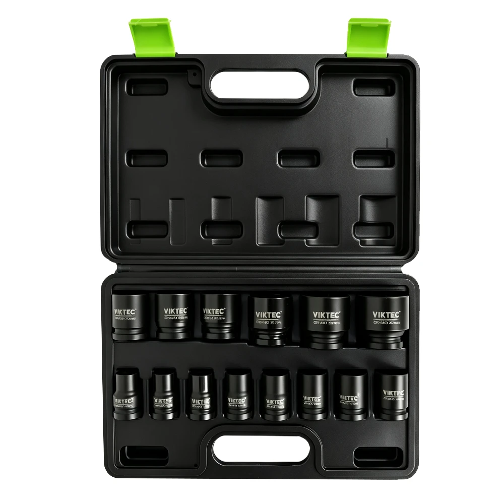 VIKTEC VT14132 14PC 1/2 inch drive impact socket set from 10mm to 32mm for automotive wheel suspension and mechanical repair