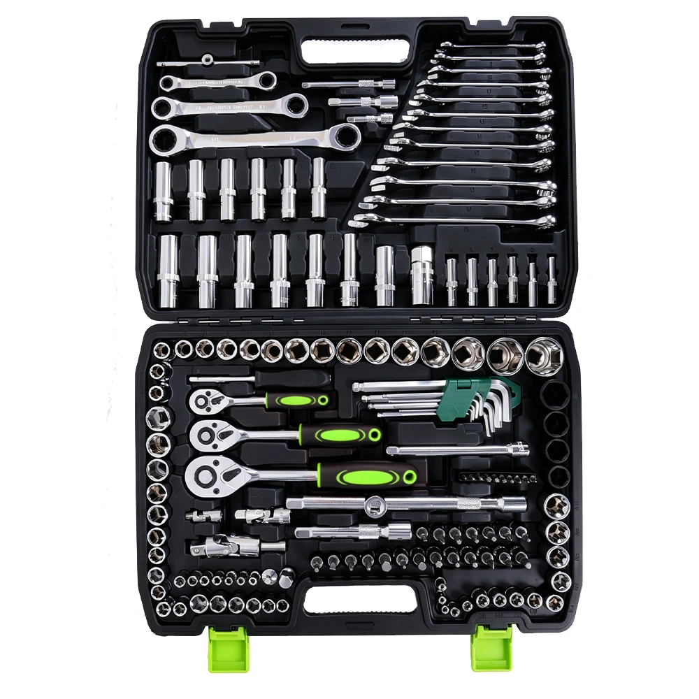 151PC 1/4in 3/8in 1/2in Drive Socket & Wrench Set 1 VIKTEC 150PC master socket tool set with 1/4 3/8 and 1/2 inch drive ratchets sockets combination wrenches bits extensions and accessories for automotive repair