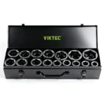 VIKTEC VT18173 16PC 3/4 inch drive impact deep socket set in metal storage case for heavy duty automotive and truck repair