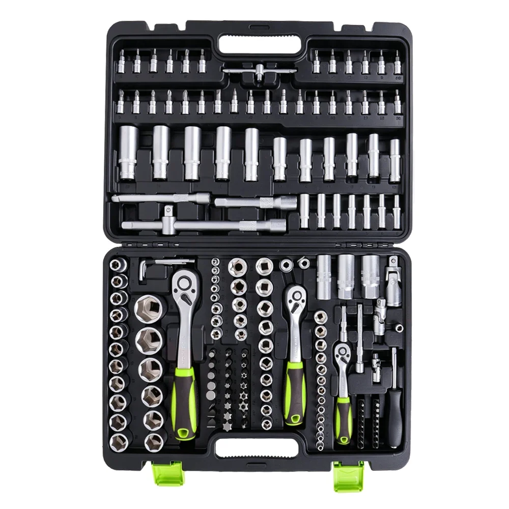 171PC 1/4" 3/8" & 1/2" Drive Socket Set 3 Jeu professionnel VIKTEC de 171 pièces de douilles et cliquet avec douilles, embouts, rallonges et accessoires en entraînement 1/4, 3/8 et 1/2 pouce pour la réparation automobile