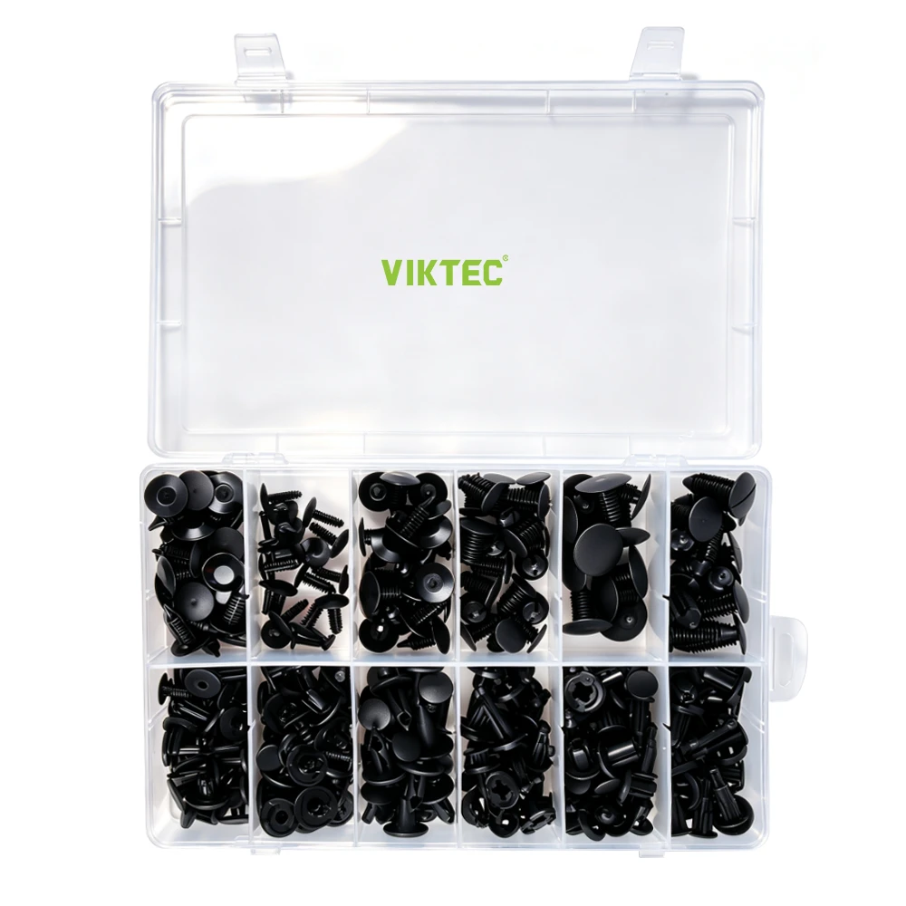 192PC Automotive Shield & Push-Type Retainer Clip Assortment 6 VIKTEC VTN1019 192PC automotive trim clip and push type retainer assortment for Chrysler Ford GM Honda Renault Toyota and Volkswagen