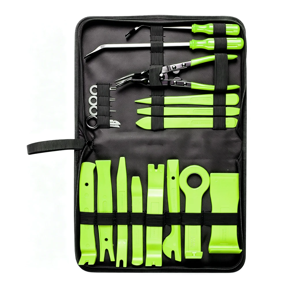 Conjunto de 19 peças VIKTEC de ferramentas para remoção de acabamentos automotivos, com ferramentas de alavanca e alicates para remover painéis de porta, presilhas, frisos e acabamentos internos