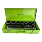 VIKTEC VT18982 21PC 1 inch drive 6 point impact socket set 27-80mm with metal storage case for heavy duty truck and automotive repair