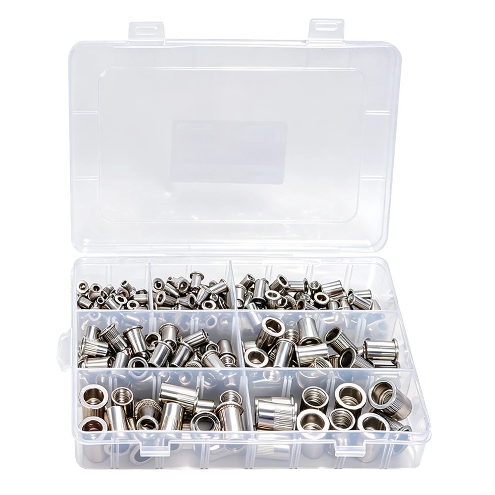 VIKTEC VT13978D 235PC flat head rivet nut assortment with M3 M4 M5 M6 M8 M10 and M12 threaded rivet nuts for automotive and workshop repair