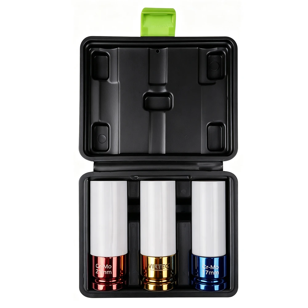 3PC Thin Wall Wheel Lock Nut Socket Set for Tire Service 2 alloy wheel impact socket set, wheel nut socket, 17mm 19mm 21mm impact sockets, protective wheel socket