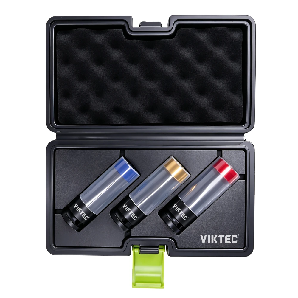 VIKTEC VT01223L 3PC alloy wheel nut deep impact socket set with color coded protective sleeves for wheel service