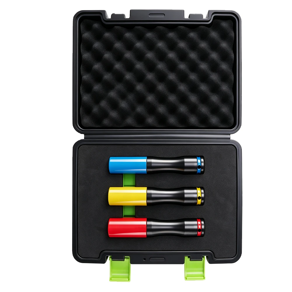 VIKTEC VT01223Q 3PC alloy wheel nut impact socket set with color coded protective sleeves for automotive wheel removal