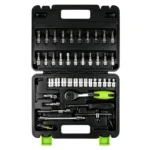 VIKTEC 46PC 1/4 inch drive socket set with 72 tooth ratchet hex Torx Phillips Pozidriv bits extensions and accessories in a carrying case