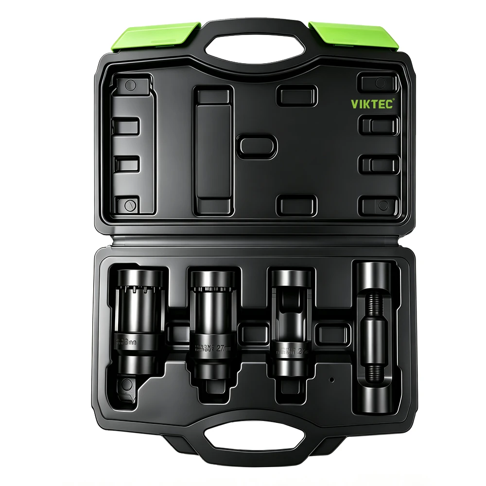 VIKTEC 4PC 1/2 inch drive European type sensor socket set for removing and installing automotive oxygen lambda and other vehicle sensors