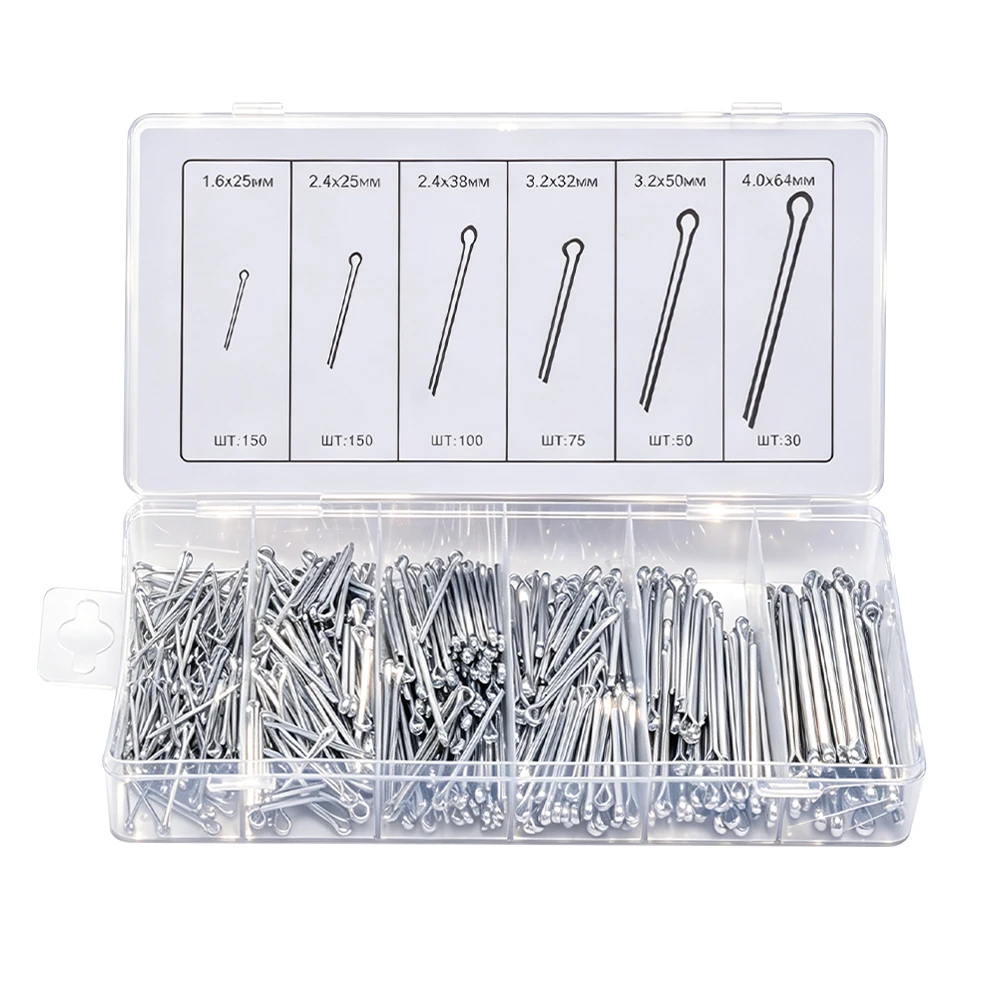 VIKTEC VT13784 555PC cotter pin assortment with six sizes of split pins for automotive mechanical equipment and workshop repair applications