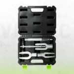 Open 5PC pickle fork separator set in a black case with green latches on a light textured green background.