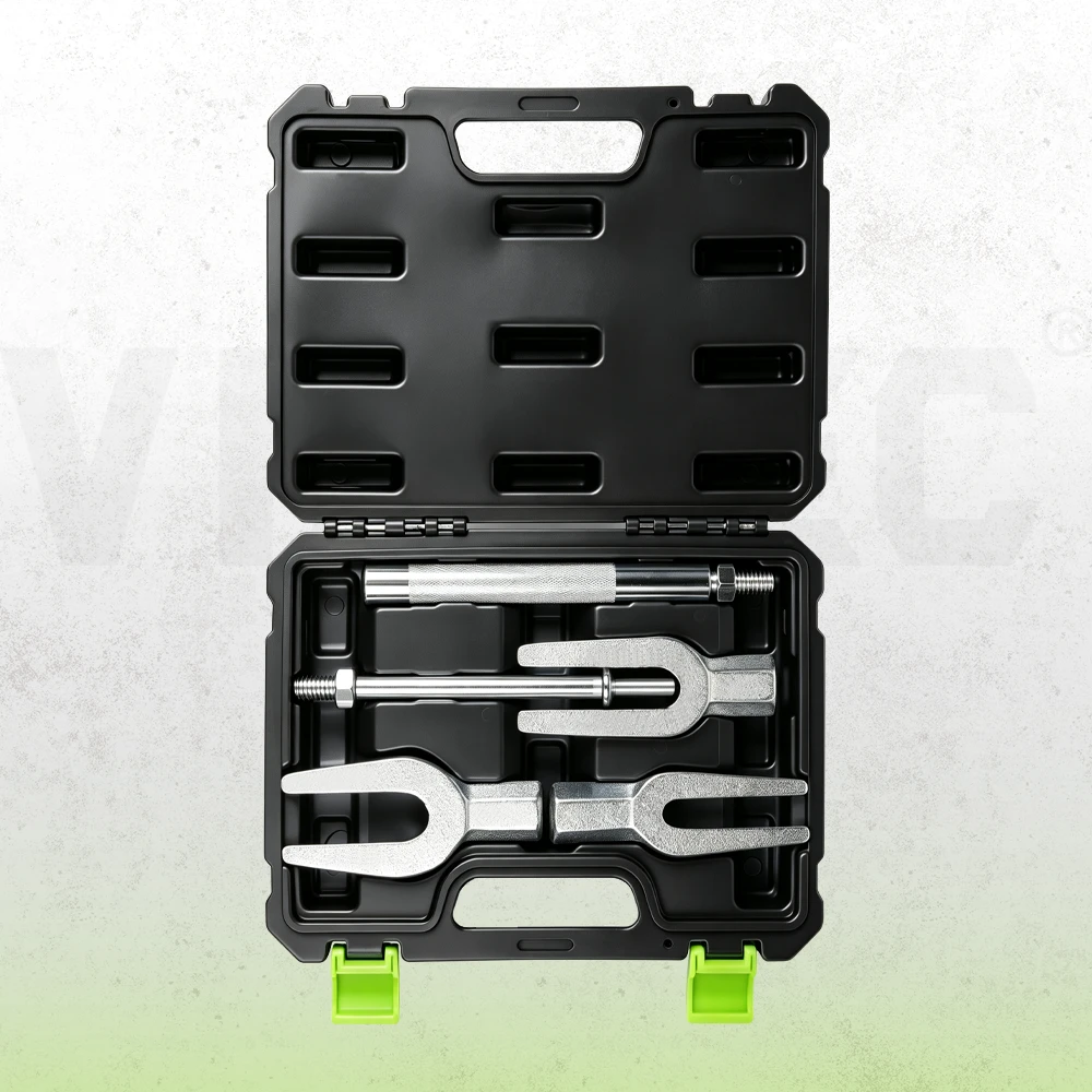 Open 5PC pickle fork separator set in a black case with green latches on a light textured green background.