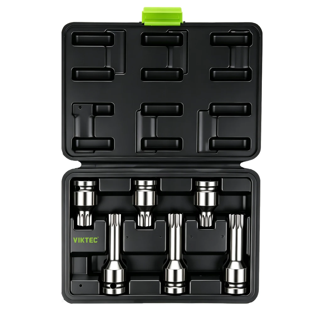 6PC 1/2in Drive Spline Impact Socket Bit Set M14–M18 3 VIKTEC 6PC 1/2 inch drive spline impact socket set for automotive repair and heavy duty fastener removal