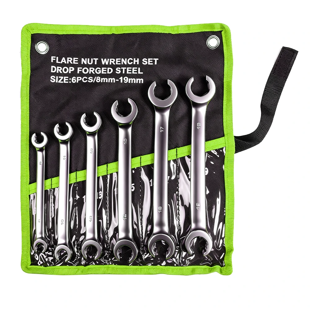 6PC Double-Ended Flare Nut Wrench Set 8–19mm 3 VIKTEC 6PC flare nut wrench set from 8mm to 19mm for automotive brake lines fuel lines hydraulic fittings and pipe connections