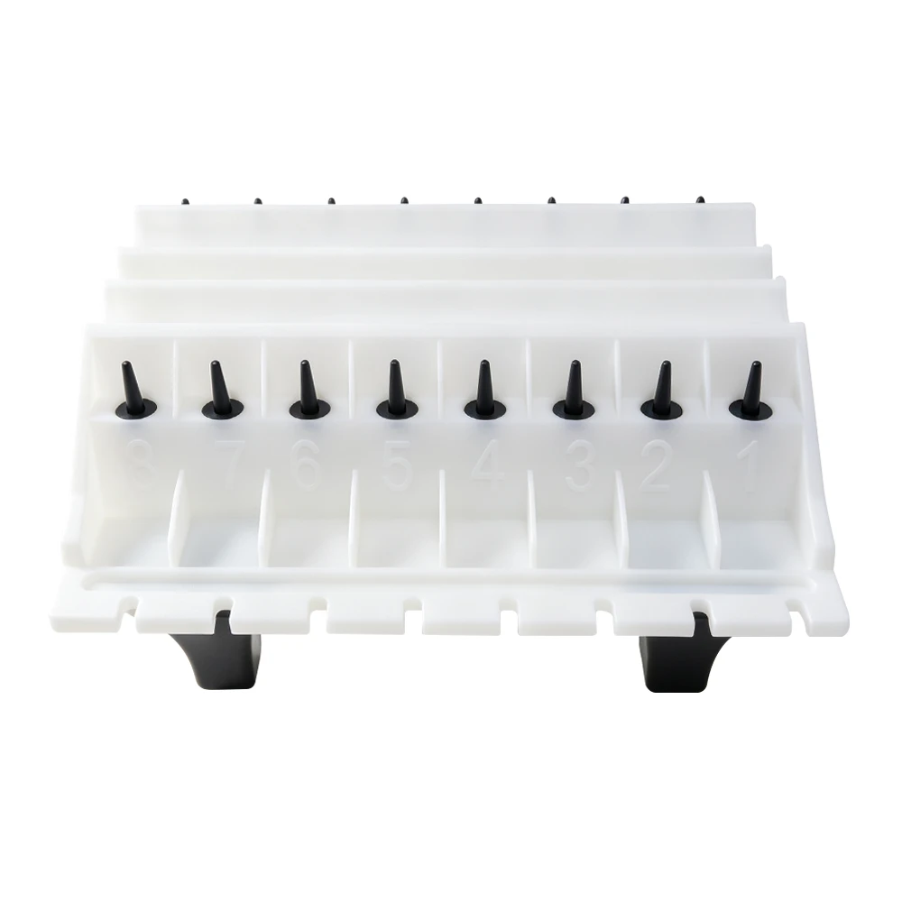 Universal Cylinder Head Parts Storage System Upgraded Version 3 Bandeja de serviço para injetores automotivos VIKTEC VT19443C de 8 posições com slots numerados para organizar injetores de combustível durante o reparo e manutenção do motor.