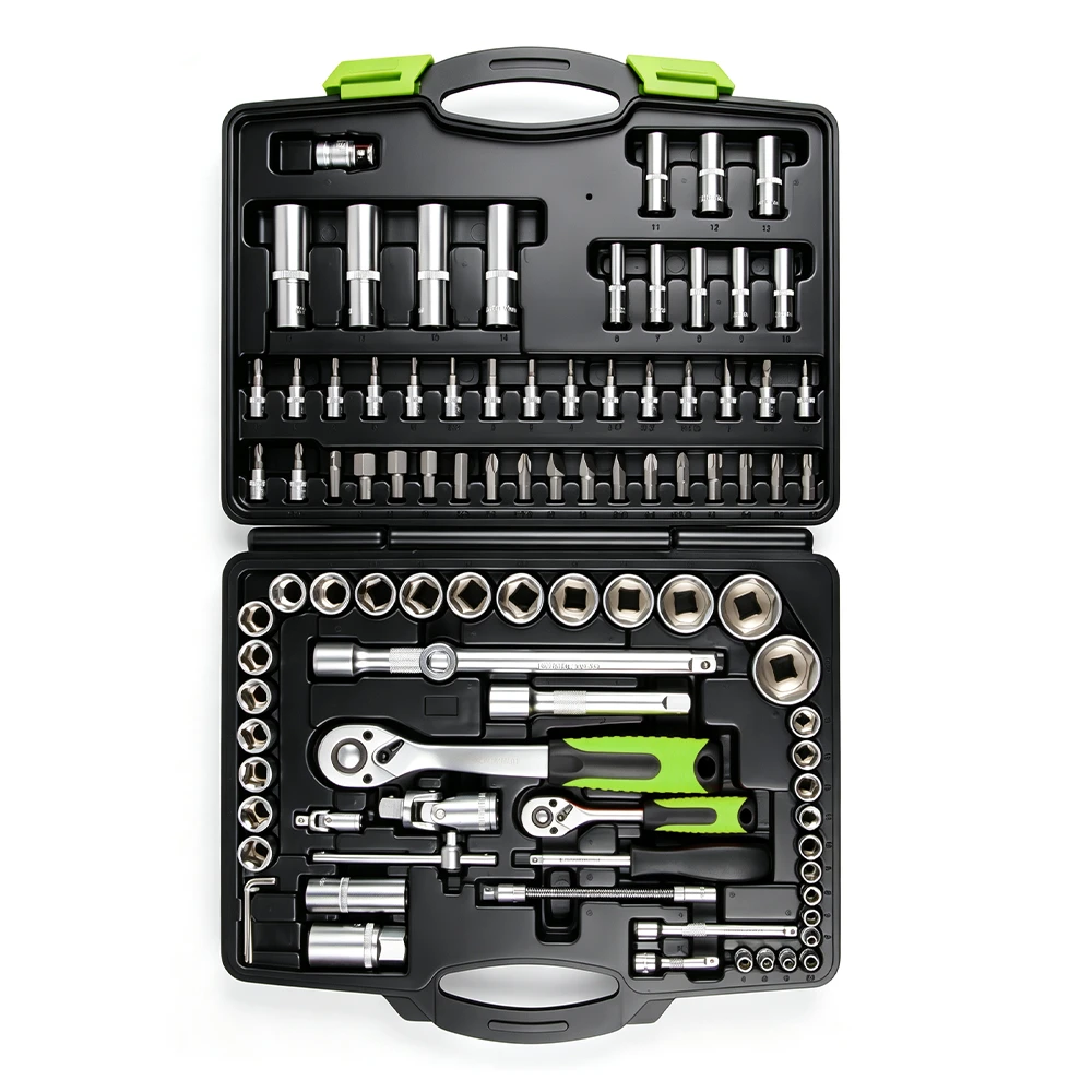 VIKTEC 94PC 1/4 and 1/2 inch drive socket set with ratchets sockets bits extensions spark plug sockets and accessories for automotive repair