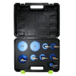 VIKTEC VT17465E2 9-piece brake bleeder master cylinder adapter set with multiple size caps for automotive brake fluid bleeding and pressure service.