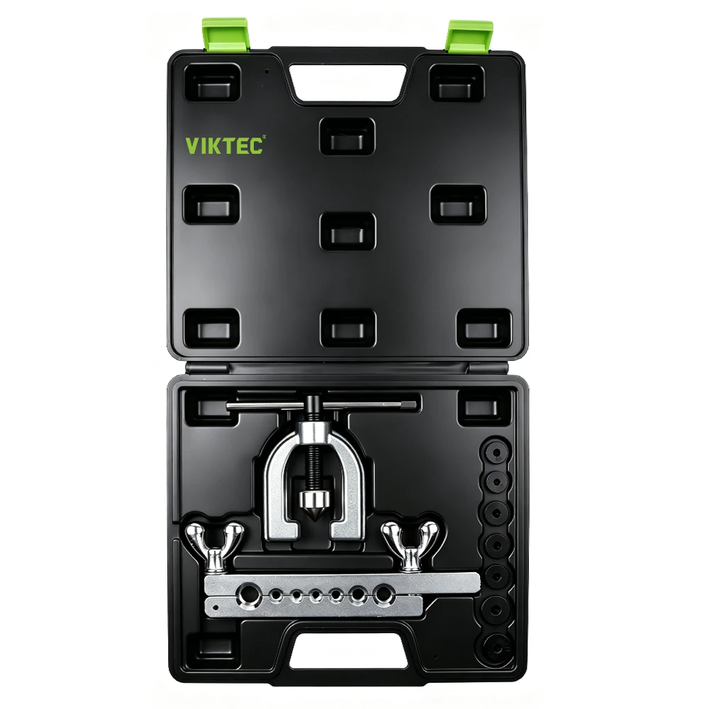 VIKTEC VT13487D 9PC double flaring tool kit with pipe clamp and dies for automotive brake and fuel line repair