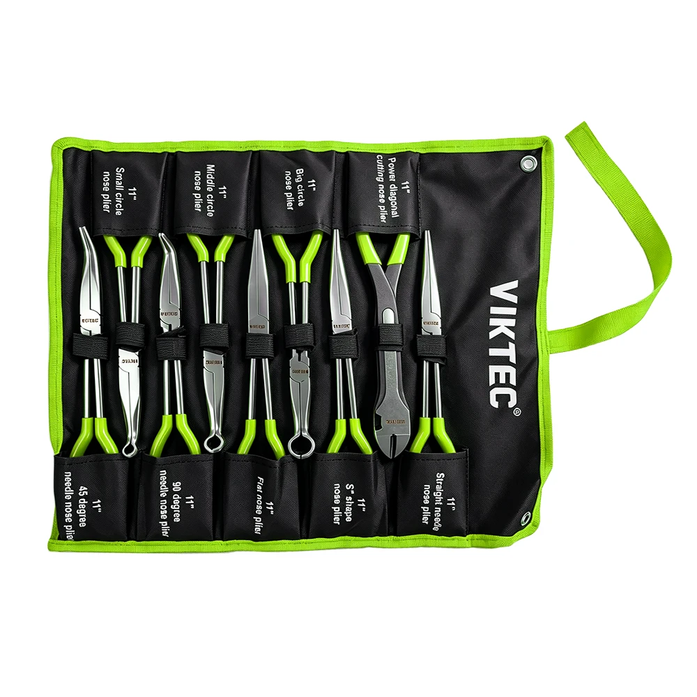 9PC Extra Long Spark Plug Connector Pliers Set 6 VIKTEC VT19240 9PC extra long reach pliers set for automotive repair in narrow and hard to reach areas