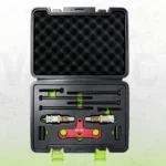 BMW N20 and N55 fuel injector puller and installer tool set with threaded adapters, support bridge and rods in a storage case