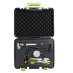 VIKTEC VT18031 brake disc run out measuring tool kit with dial indicator, digital caliper and locking pliers for brake rotor inspection.