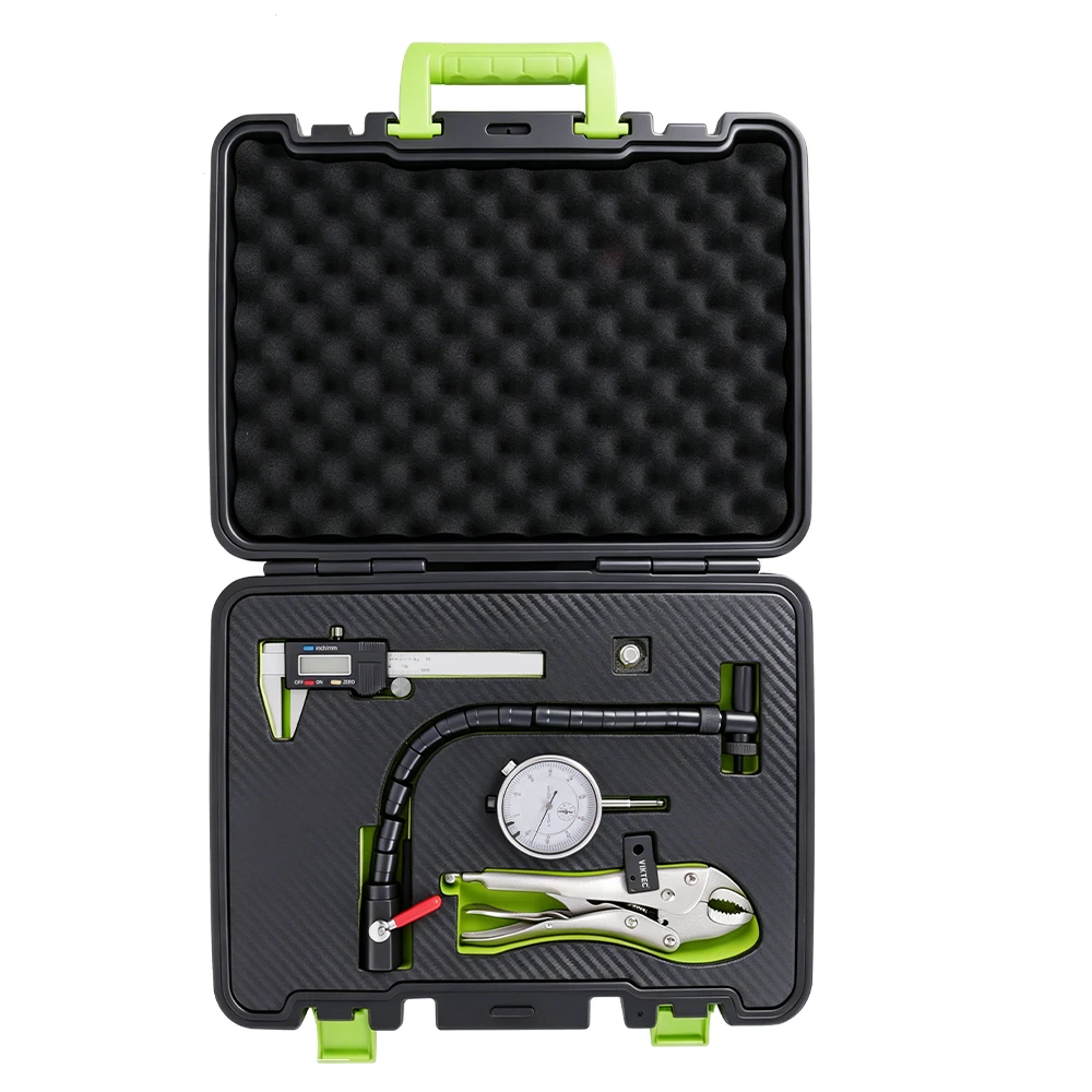 3PC Brake Disc Run-Out Measurement Kit with DTI Gauge 1 VIKTEC VT18031 brake disc run out measuring tool kit with dial indicator, digital caliper and locking pliers for brake rotor inspection.