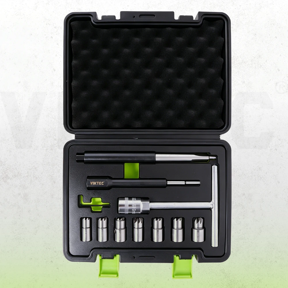 Common rail diesel injector seat cleaning and reaming tool kit for repairing injector sealing surfaces on BMW, Mercedes-Benz, PSA, Renault and Ford engines