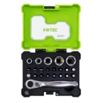 VIKTEC VT17019F kompaktes Ratschen-Steckschlüssel- und Schraubendreher-Bit-Set mit diversen Einsätzen und Bits für Kfz-Reparaturen, Wartungsarbeiten und den allgemeinen Werkstatteinsatz.